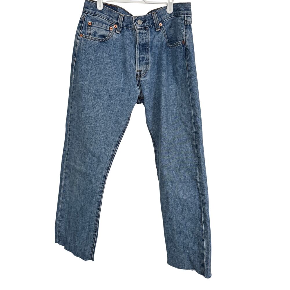 Levi's 501 Jeans Mens 30x27 Blue Original Fit‎ Straight Leg Raw Hem Button Fly